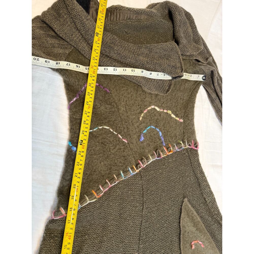 Y2K Midi embroidered sweater dress Ruffle Whimsy goth Lagenlook Art Brown Sz S/M - Picture 5 of 14